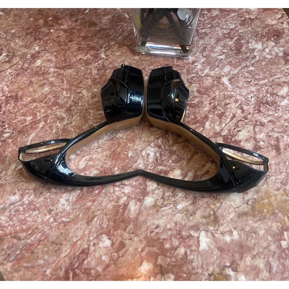 WALTER STEIGER Black Patent PLATFORM CURVED HEEL Shoes Size EU 39/ US 8.5, $895
